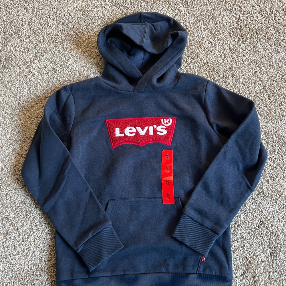 Levi's Men's Dark Blue Hoodie with Red Logo